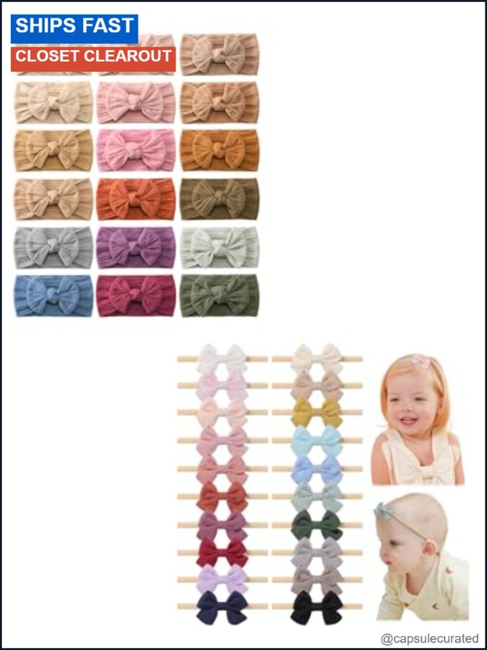 18pc Nylon Headbands Hair Bow Elastics Set + 20pc Baby Girl Bow Headbands